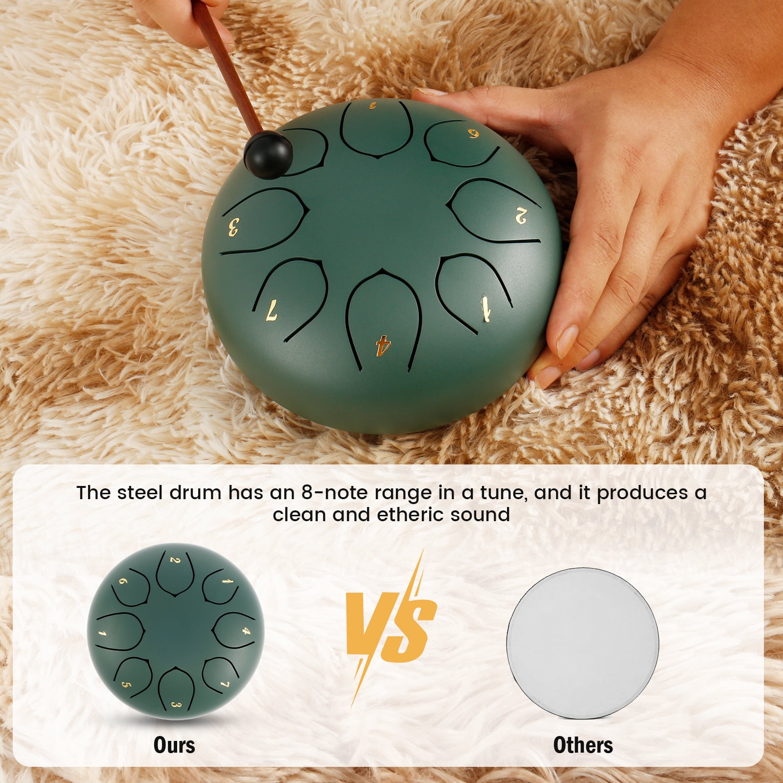 Threns Rain Drum 8 Tone 6 inch Carbon Steel Tongue Drum Outdoor Garden Chakra Rain Drum Musical Instruments for Outside Garden Patios