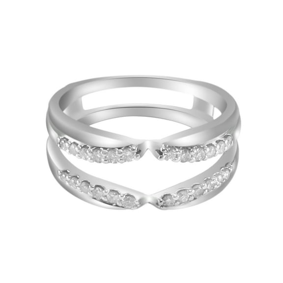 AFFY White Natural Diamonds Solitaire Engagement Guard Wrap Enhancer Ring 14k White Gold (0.27 Cttw)