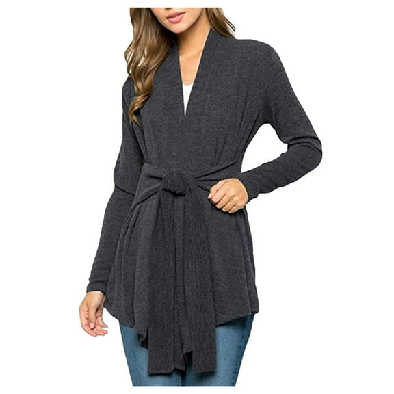 Odeerbi Cardigan for Women Fall Cardigans Comfy Fashion Casual Solid Color Long Sleeve Lace Up Top Black