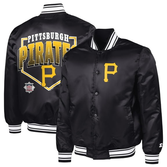 Men's Starter  Black Pittsburgh Pirates Home Plate Printed Graphic Satin Full-Snap Varsity Jacket