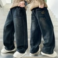 thumbnail image 2 of QHFBli Boys Baggy Jeans for Kids Teen Casual Straight Wide Leg Cargo Jeans Y2K Loose Elastic Waist Denim Pants with Pockets, 2 of 5