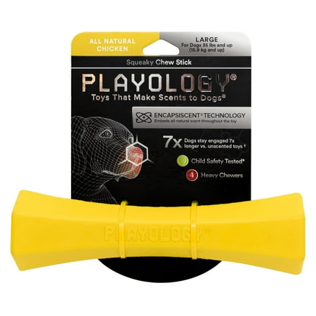 UPC: 0856330008786 | Playology Squeaky Dog Chew Stick Toy All-Natural Chicken Scent Large Yellow