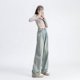 thumbnail image 5 of Pantalones vaqueros de cintura alta para mujer, ropa de mezclilla de algodón de pierna ancha, Pantalones rectos, pantalones casuales azules Retro cómodos de moda, otoño, 5 of 5