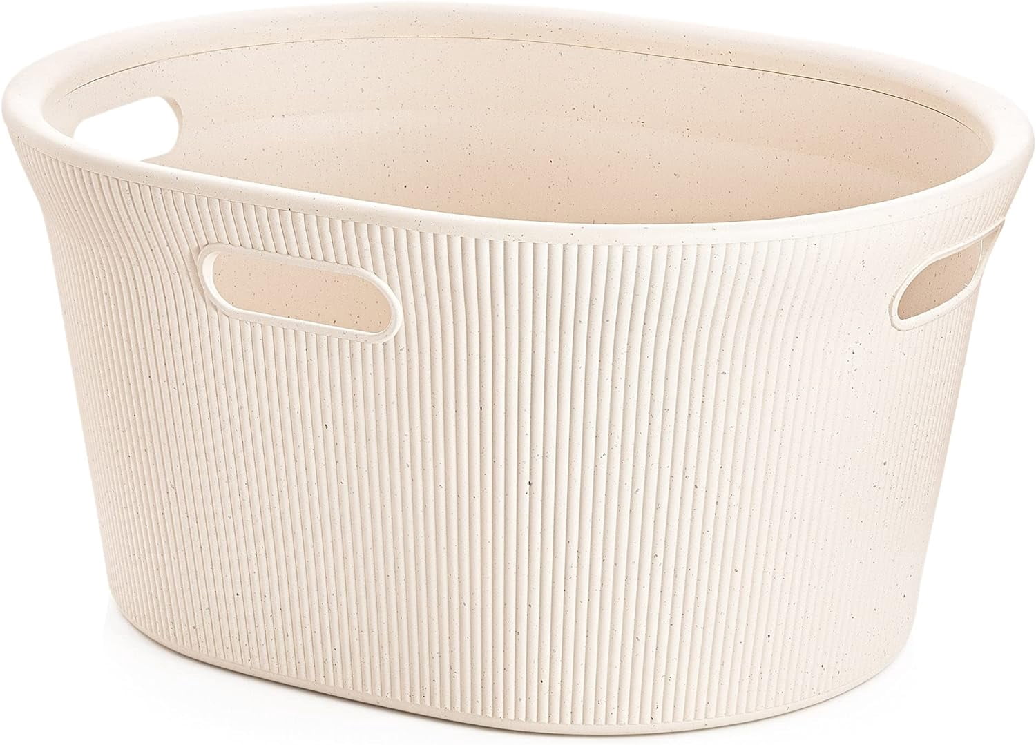 Superio Ribbed Collection - Eco-Friendly Decorative Plastic Laundry Basket with Cut-Out Handles, (1 Pack) Hamper Organzier