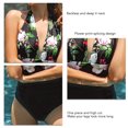 thumbnail image 3 of Traje de baño de una pieza para mujer, cuello en V profundo, espalda descubierta, estampado de flores, empalme, traje de baño Halter negro XXL, 3 of 4