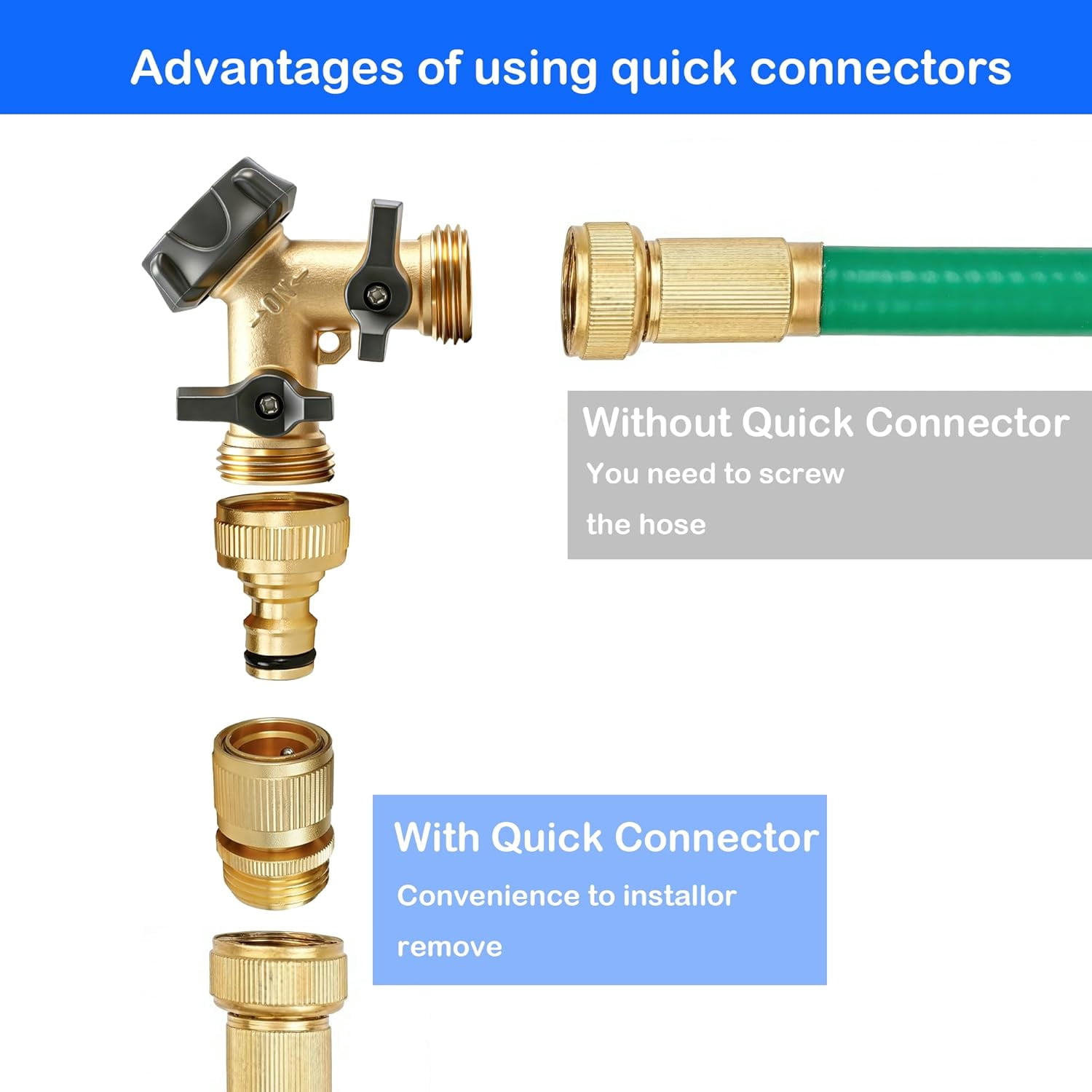 Garden Hose Quick Connect, 4 Set Solid Brass 3/4 Inch GHT Thread Garden Hose Quick Connect Fittings, No-Leak Male and Female Water Hose Quick Release Connectors