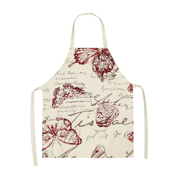 Linen Kitchen Apron with Colorful Butterfly Floral Print Sleeveless Cleaning Pinafore 26.77 in x 21.65 in