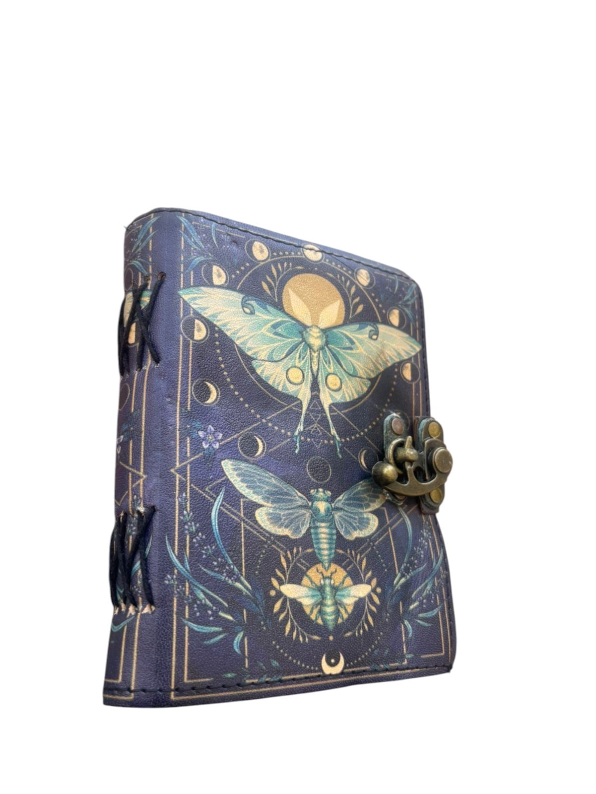 Handmade Leather Journal with Deckle Edge Pages – Vintage Moth & Moon Design, 200 Pages, Lock Clasp Notebook