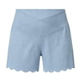thumbnail image 5 of Costeam Womens Maternity Ribbed Shorts V Cross Over Belly Support High Waist Scalloped Wave Hem Slim Fit Stretch Soft Breathable Knee Length Pregnancy Lounge Bottoms, 5 of 9
