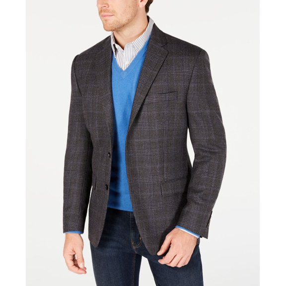 Ralph Lauren Men's Stretch Windowpane Plaid Sport Coat Gray Size 46-R