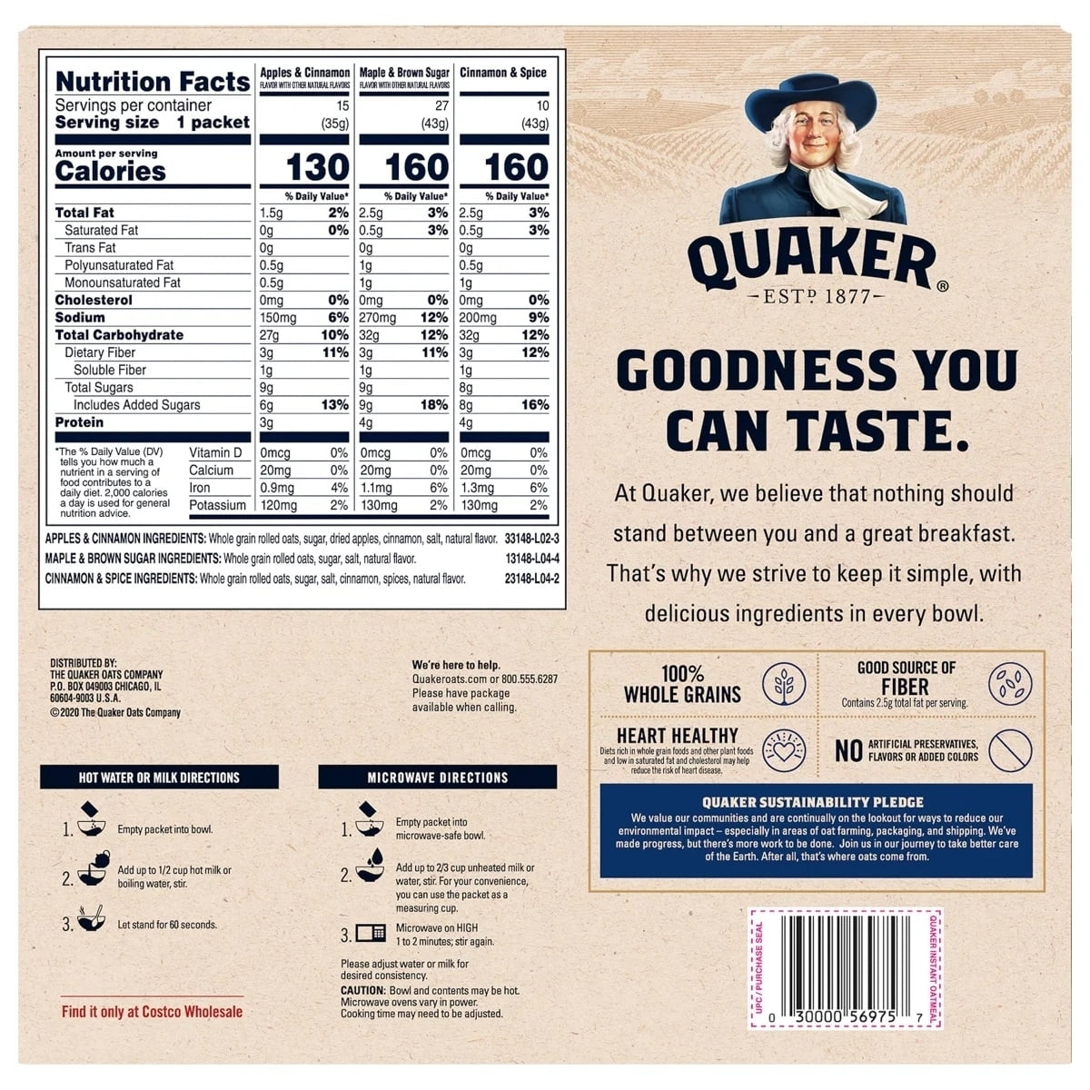 Quaker Oats Instant Oatmeal Variety Pack 52 Count
