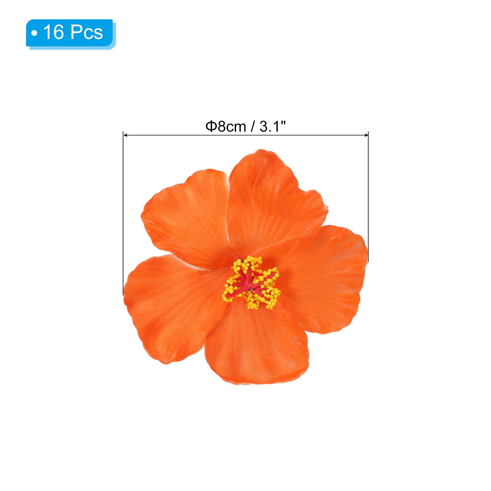 Uxcell Hawaiian Hibiscus Flowers Artificial Flowers Hair Clip DIY Foam Hibiscus Flower Orange 16 Pack