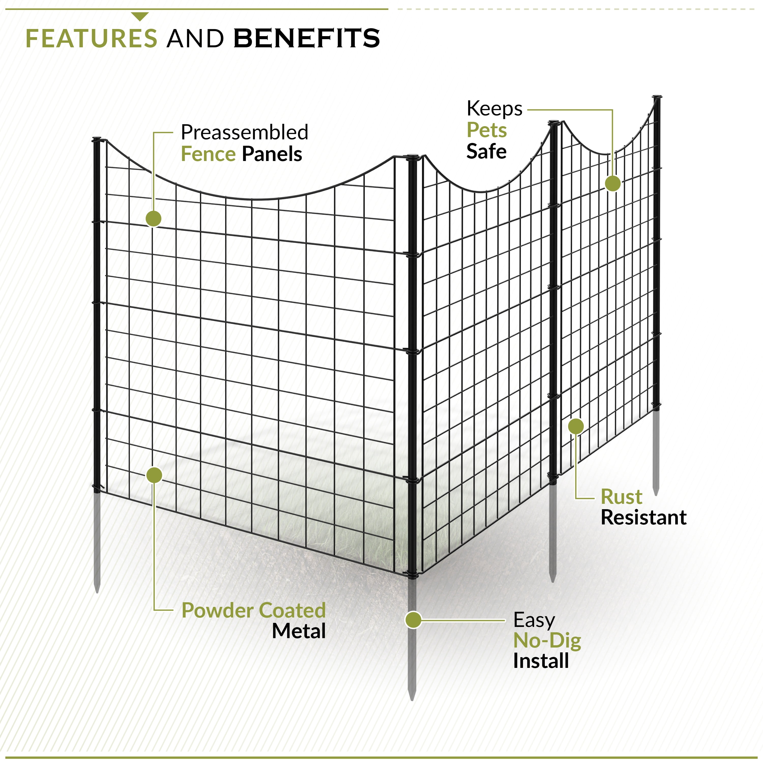 Zippity Outdoor Products Black Metal No Dig Garden Fence, Decorative Yard & Dog Fence Panels, 39" x 36" Rustproof Metal, 5 Panels