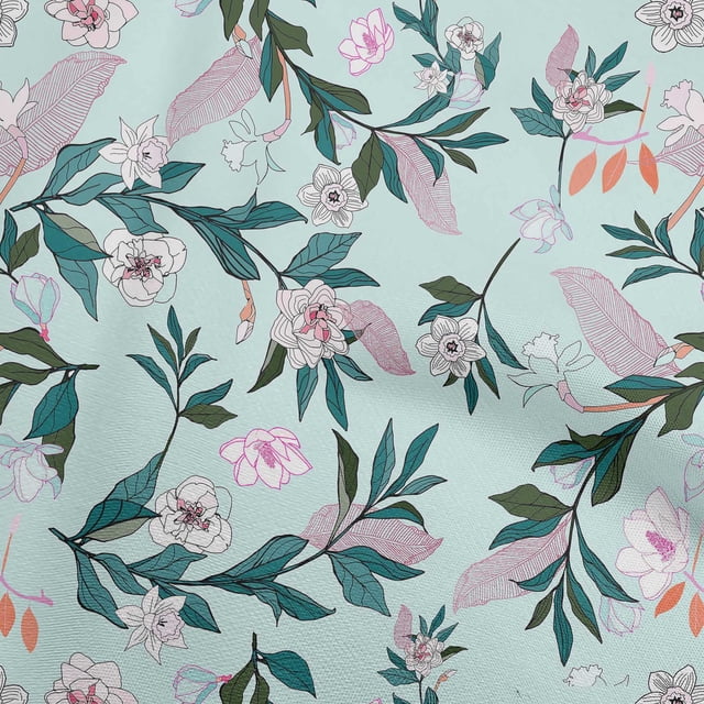 oneOone Viscose Chiffon Light Mint Green Fabric Floral Craft Projects Decor Fabric Printed By The Yard 42 Inch Wide