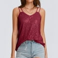thumbnail image 4 of Luowei Sequin Tops for Women V Neck Tank Tops Sparkly Club Night Concert Outfits, Red, L, 4 of 9