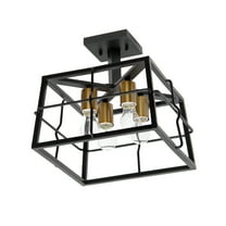All the Rages Ironhouse 4-Light Square Metal Semi Flush Mount in Black