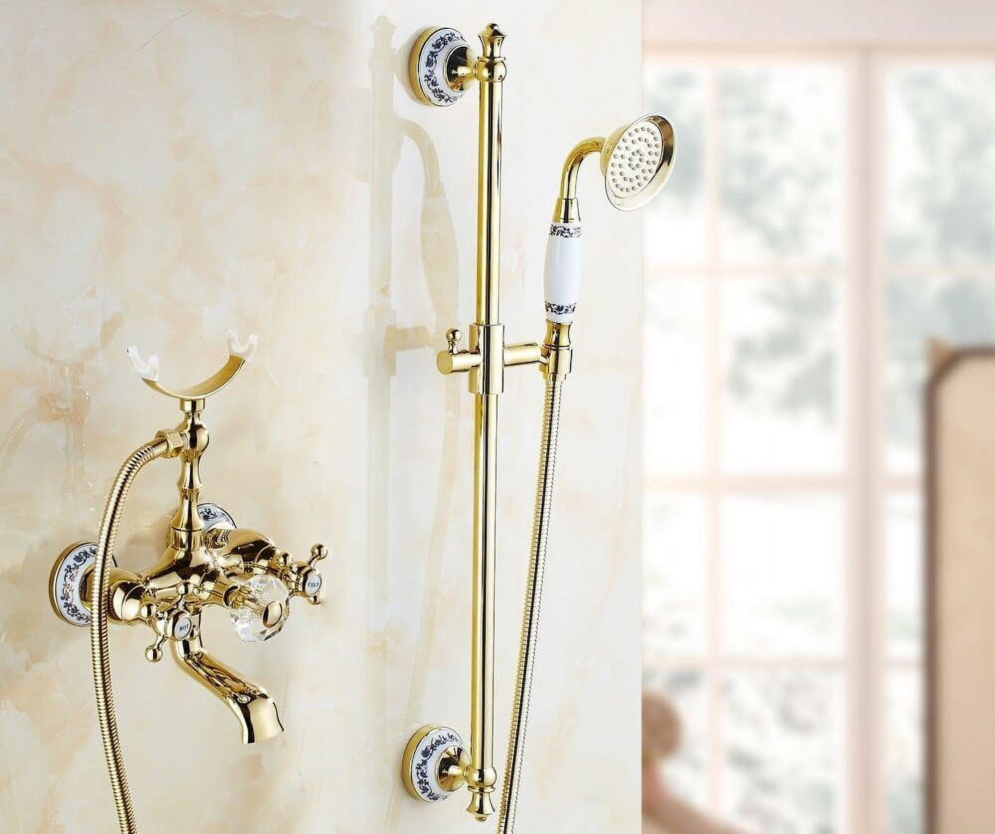 Bathtub Faucets Luxury Crystal Gold Bathroom Faucet Mixer Tap Wall Mounted Hand Held Telephone Type Shower Faucet Sets