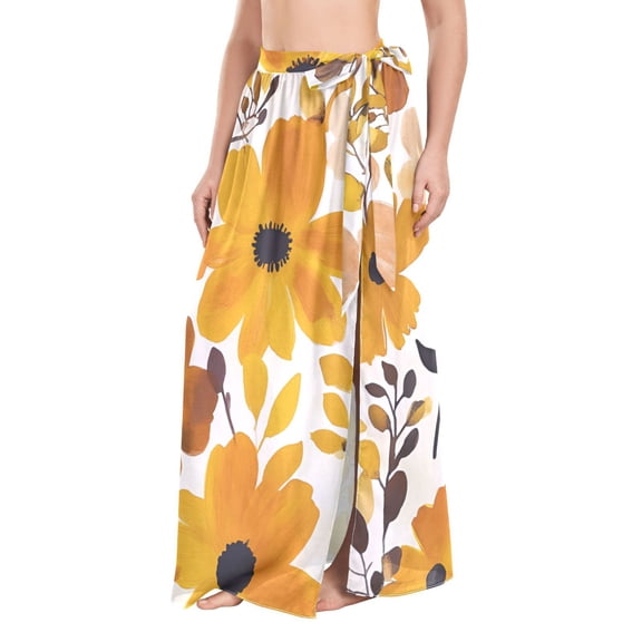 FORMRS Womens Beach Sarong Semi-Sheer Bikini Wrap Skirt Swimsuit Cover-ups, Yellow Flowers