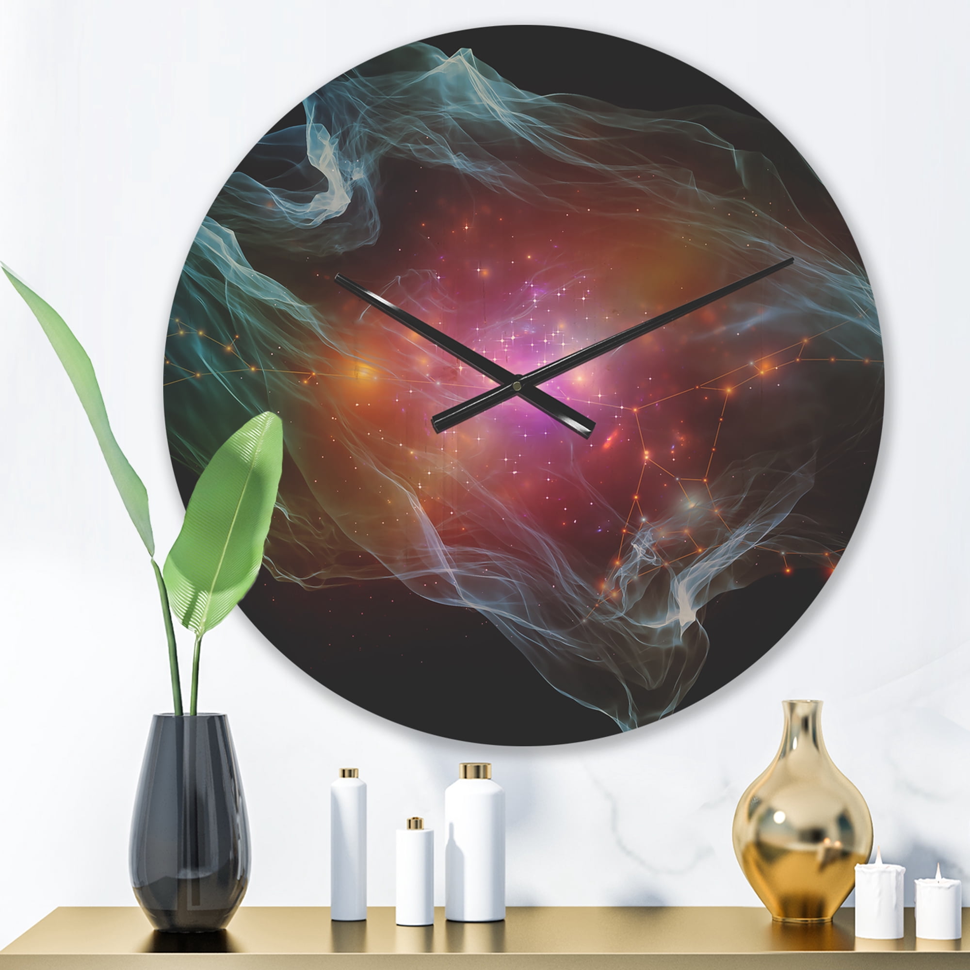 Designart 'Abstract Purple Lights of Network ' Modern Wood Wall Clock