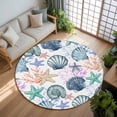 thumbnail image 3 of 7ft Round Rug, Coastal Beach Non-Skid Rubber Backing Large Area Rugs - Living Room Bedroom Home Office, Watercolor Nautical Starfish Shell Indoor Floor Mat Carpets Washable Rug, 3 of 9
