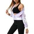 thumbnail image 5 of MODA NOVA Juniors Halloween Costume Casual Stand Collar Metallic Zip Crop Length Bomber Jacket Purple L, 5 of 7