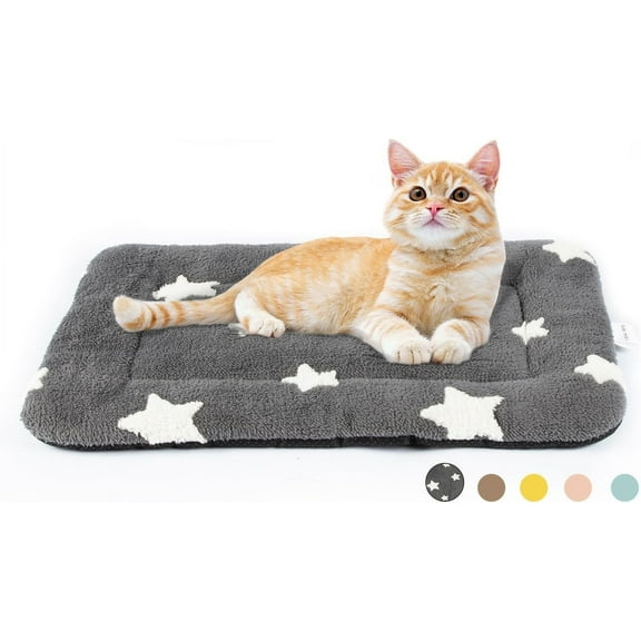 Cat Bed for Indoor Cats Washable Dog Crate Pad Cute Star Dog Bed Mat for Small Dogs Pet Kennel Pad for Cage Soft Flat Puppy Kitten Cushion Sleeping Anti-Slip Grey 22 x 13