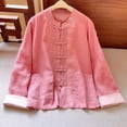 thumbnail image 4 of Nmnitkp Women's Cotton Linen Mandarin Collar Shirt Frog Button Contrast Cuffs Long Sleeve Loose Casual Top with Pockets for Fall Daily Work Loungewear Pink,M, 4 of 6