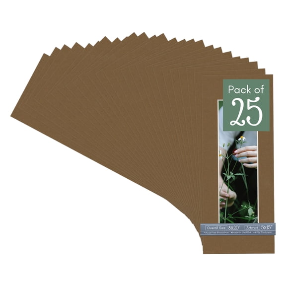 Aged Oak Brown Picture Frame Mat for 8x20 Frames - Fits 5x15 Photos - 25 Mats