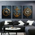 thumbnail image 2 of Nautical Coastal Wall Art Prints Set of 3, Ship Helm, Anchor, Compass Decorative Posters, Frameless Marine Themed Artwork for Living Room - Interior Portrait Orientation, 2 of 4