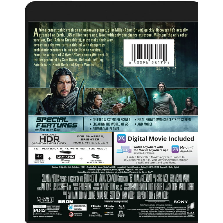 65 (4K Ultra HD + Blu-Ray + DVD + Digital Copy Sony Pictures) 