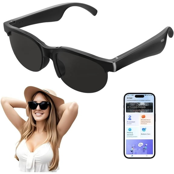 AI Smart Bluetooth Glasses w/150  Real-Time Translation Voice Assistant & HandsFree Call HD Audio Wireless Glasses for Travel Business Unisex Lightweight Design (Men & Women)