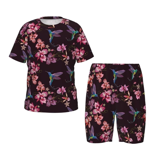 Balery Humming Bird And Tropical Conjunto de Pijama Infantil de Manga Corta con Estampado – Ropa de Dormir de Algodón Suave-3X-Large