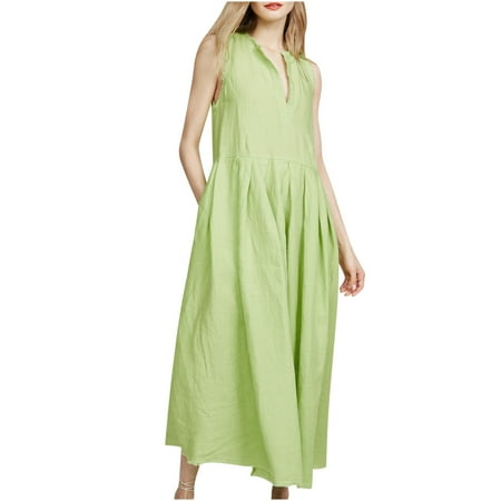 

Sweater Dress for Women White Dress Women Women s Fashion Casual V-Neck Solid Color Splicing Sleeveless Linen Loose Fit Dress Summer Savings Maternity Dress for Photoshoot Womens Dress Pants