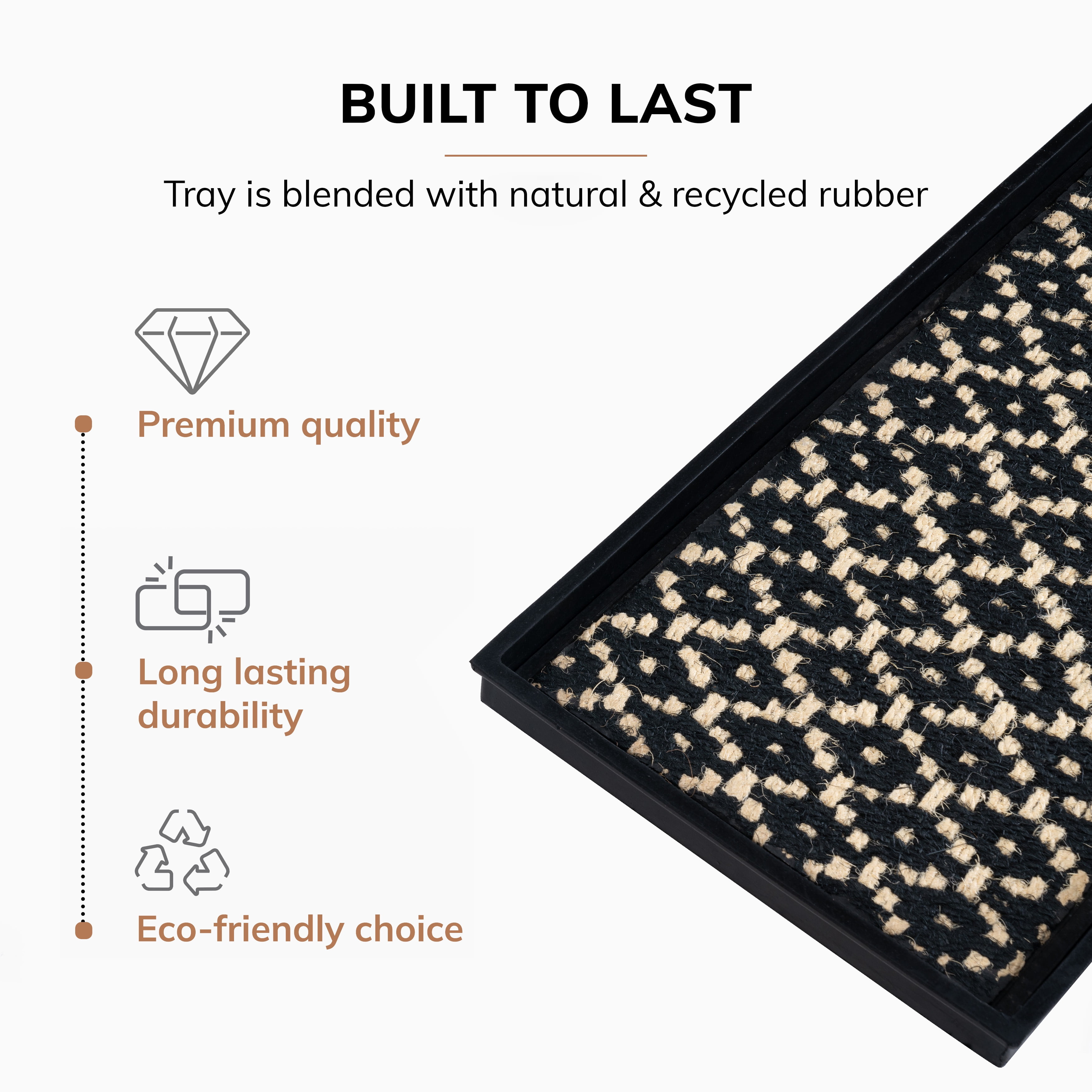 Natural & Recycled Rubber Boot Tray with Black & Ivory Coir Insert