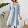 thumbnail image 2 of Akafmk Summer Dresses for Women Casual Dresses,Solid Color V-Neck Mid-Length Dress Short Sleeve Midi Dresses Loose Shirt Dresses, 2 of 5
