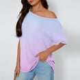 thumbnail image 2 of HomeDM Cold Shoulder Short Sleeve Tops Summer Loose Fit Shirts for Women Casual Vacation Tees Blouses S-2XL, 2 of 6