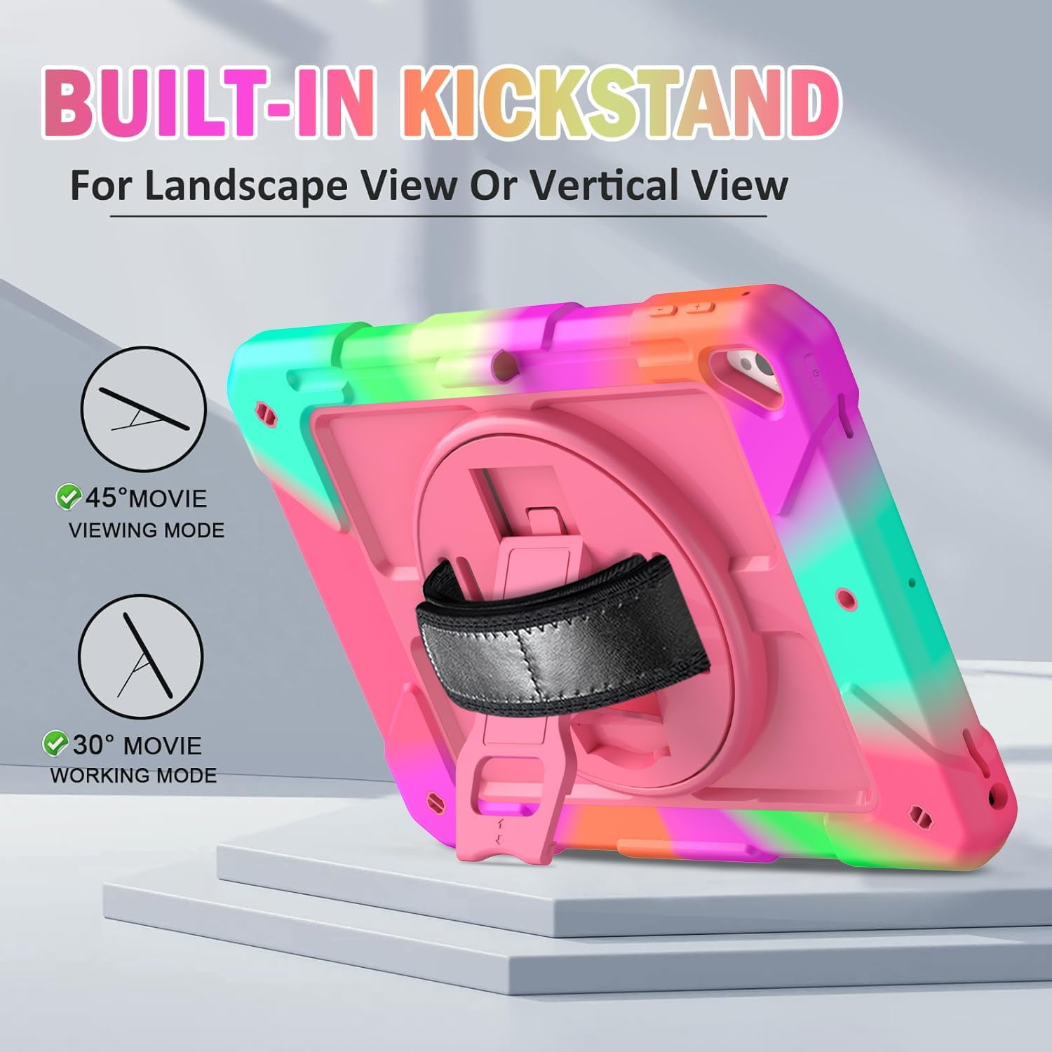 SUPNICE Rugged Case for iPad 9.7 Inch 2018/2017, 3 Layer Hybrid Shockproof [360 Rotating Stand] [Hand Strap] [Pencil Holder] Kids Case, iPad 6th Generation Case, iPad 5th Generation Case, Pink