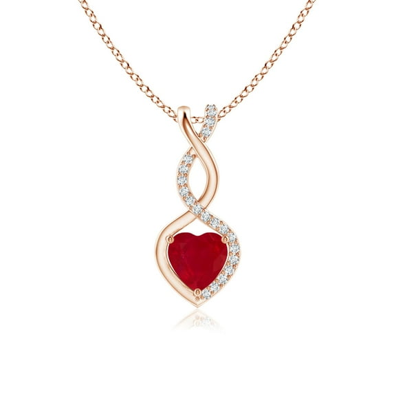 ANGARA Natural Ruby Infinity Heart Pendant with Diamonds in 14K Rose Gold for Women (Size-5mm) | July Birthstone, Birthday, Anniversary, Jewelry Gift for Women | Natural Ruby Necklace