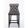 thumbnail image 3 of Counter Height Bar Stools Set of 2, Velvet Upholstered Barstools with Button Tufted Back and Footrest, Armless Breakfast Stools Bar Chairs with Wood Legs for Kitchen Island Dining Room Pub, Gray, 3 of 9