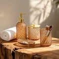 thumbnail image 2 of Cirhy Amber Brown Glass Bathroom Accessories Set, 4 Piece Bathroom Set with Soap Dispenser, Toothbrush Holder, Qtip Holder and Tray, Vintage Bathroom Decor Set for Home Apartment, 2 of 7