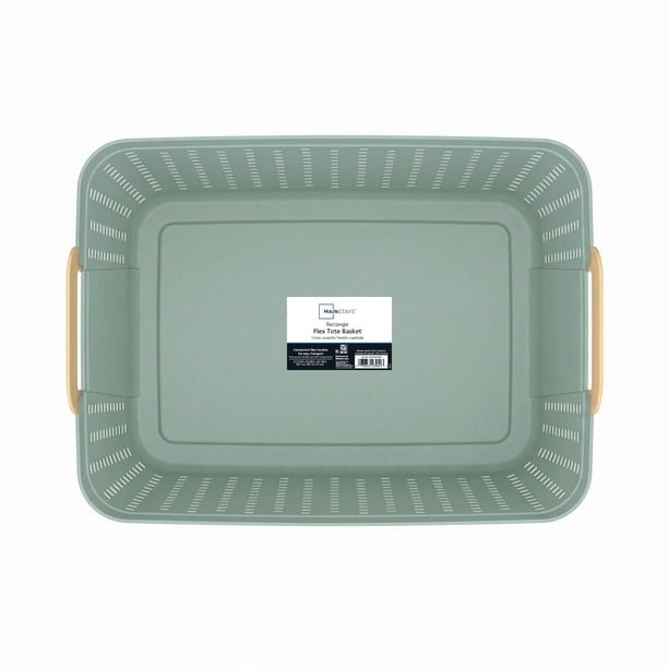 Mainstays Plastic Rectangle Laundry Basket, Sage Green, 2 Bushel