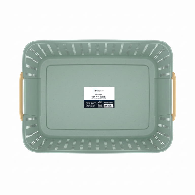 Mainstays Plastic Rectangle Laundry Basket, Sage Green, 2 Bushel