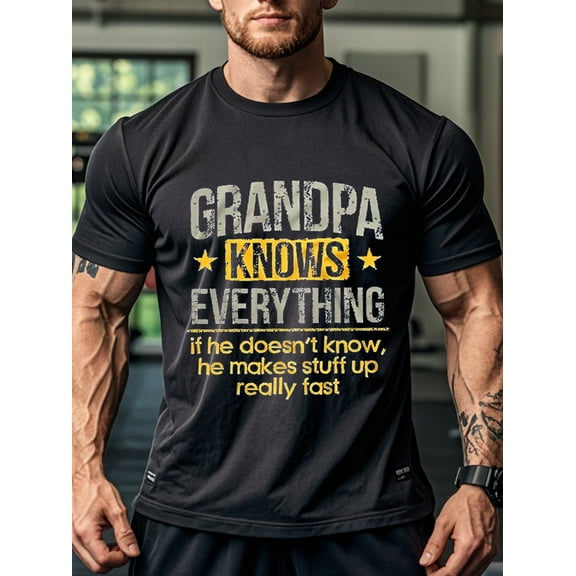 Grandpa Knows Everything" Men's Cotton T-Shirt - Casual Crew Neck, Soft & Stretchy, Black | Perfect for All Seasons, Funny, DXC00110