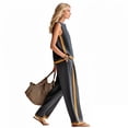 thumbnail image 4 of Xdegoge 2 Piece Linen Set for Women Sleeveless Tank Top and Wide Leg Pants Striped Tracksuit Flowy Summer Casual Outfit, 4 of 8