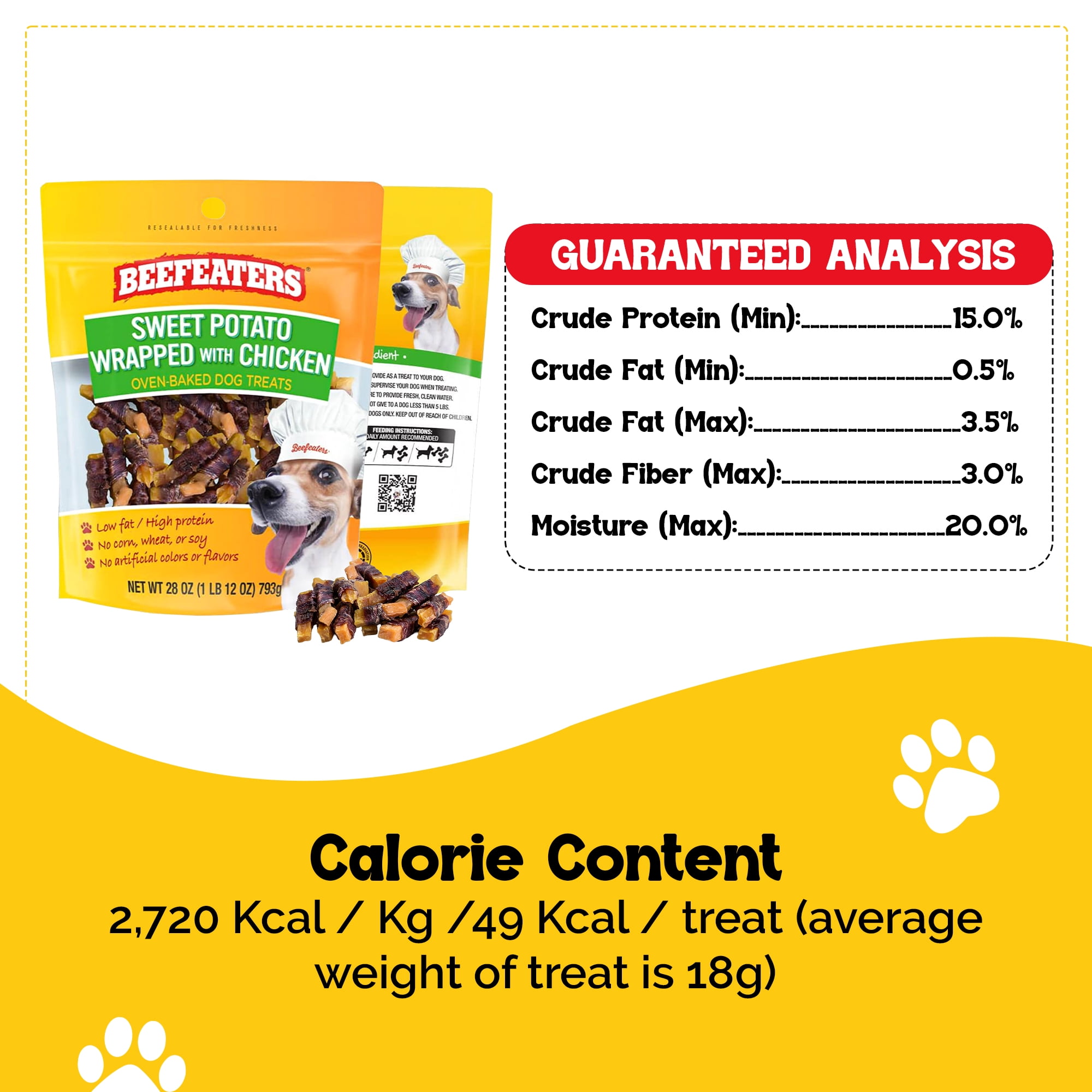 Beefeaters Sweet Potato Chews, 28 oz Resealable Bag | Grain-Free, High Protein, Low Fat Jerky Chews for Dogs