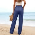 thumbnail image 4 of Linen Pants Women Summer Pleated Business Casual Dress Pants High Waisted Linen Trousers with Pockets Navy XL, 4 of 4