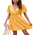 thumbnail image 3 of Femmes Casual Mousseline Mini Robe Manches Courtes Point Imprimé V Cou Taille Haute une Robe de Ligne d'Été Robe de Plage, 3 of 6