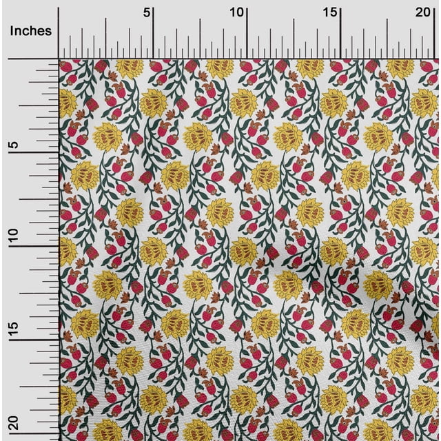 oneOone Cotton Cambric Fabric Leaves & Floral Block Printed Craft Fabric BTY 56 Inch Wide