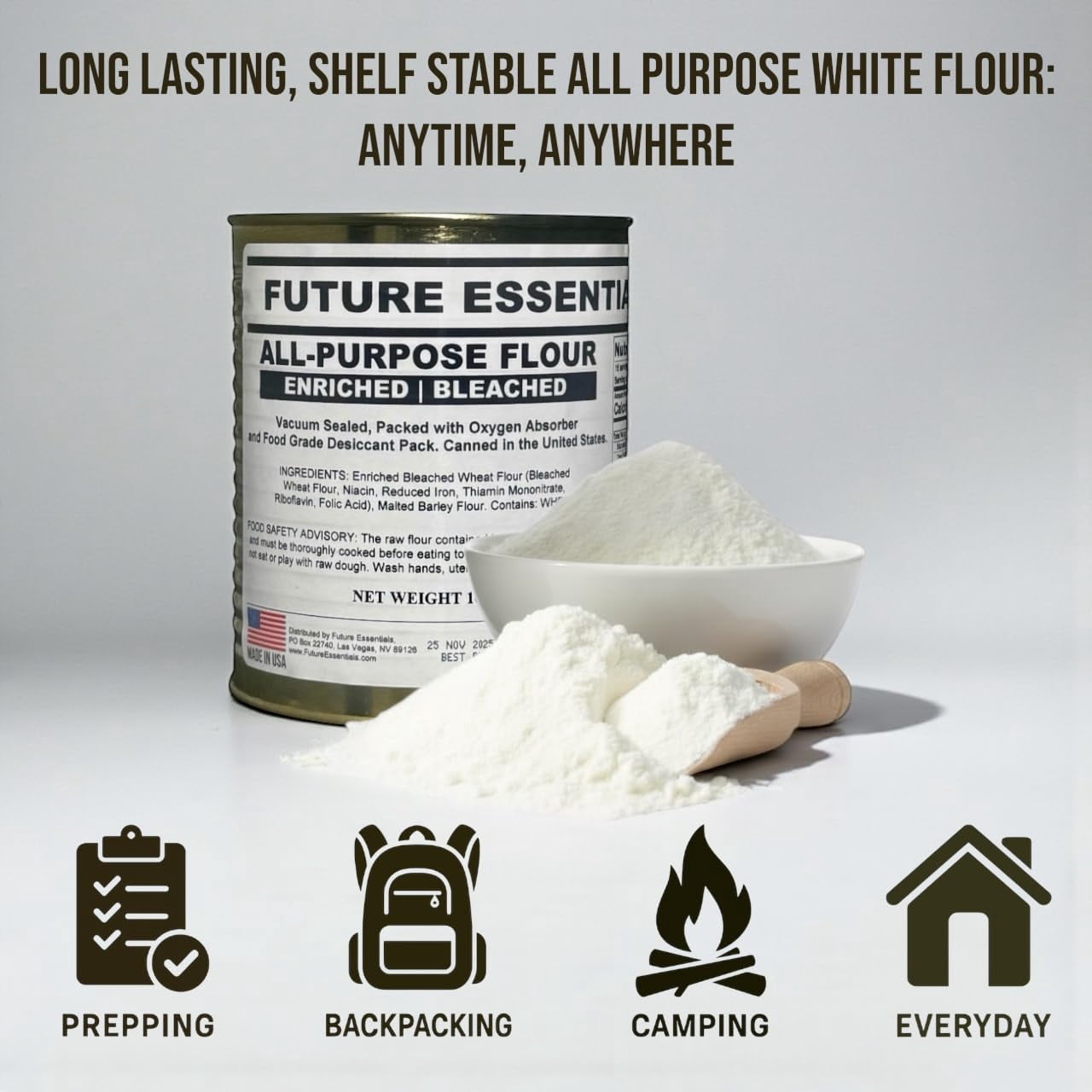 Future Essentials Canned Long Shelf Life All Purpose Emergency Food White Flour-12 Cans