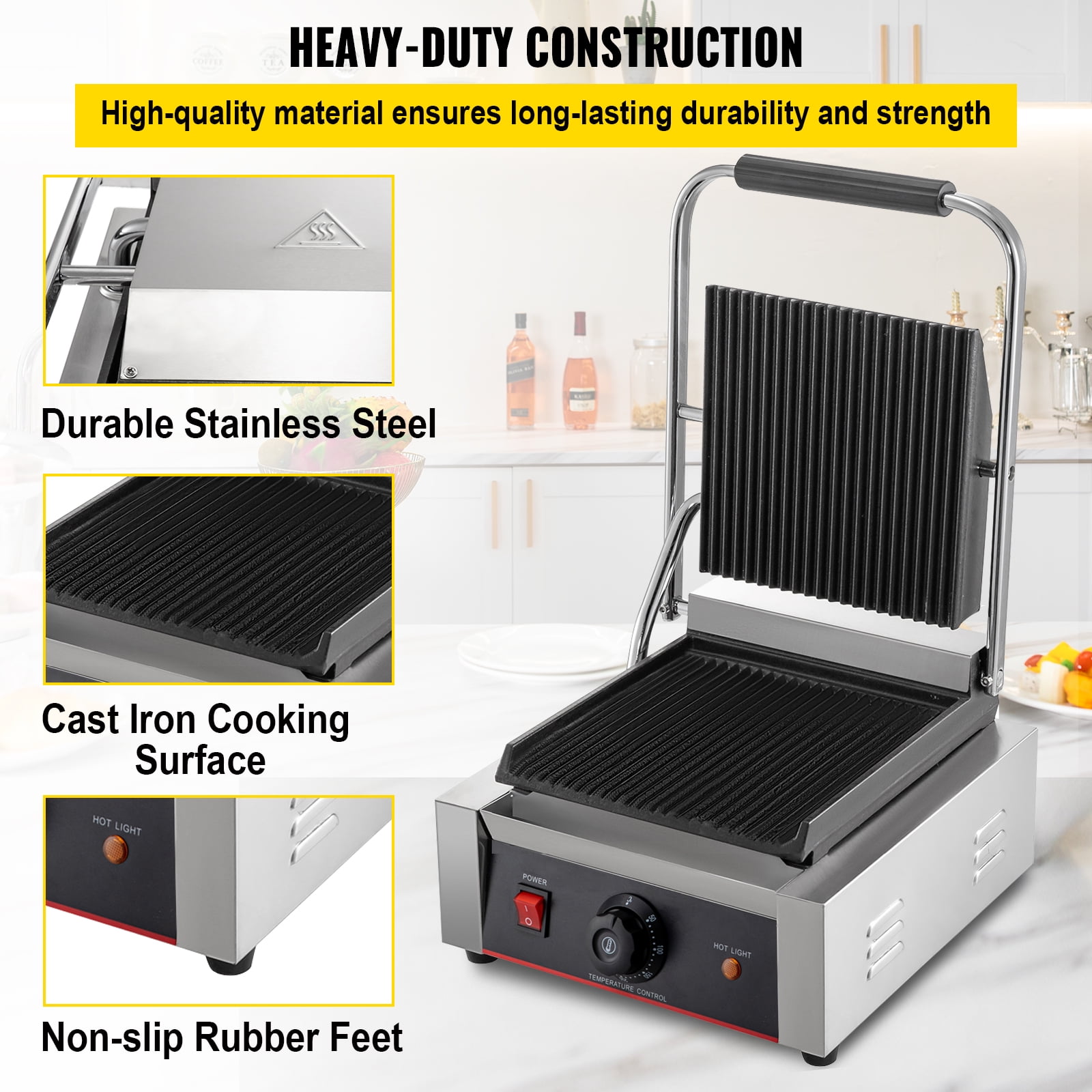 Commercial electric griddle grill 220v single plate beef steak machine  1800w snack appliance meat toaster steak fryer